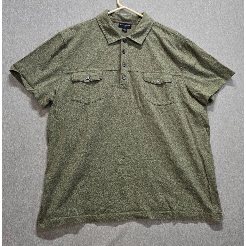 Banana Republic Polo Shirt Mens 2XL Heather Green Cotton Polo Performance Pocket